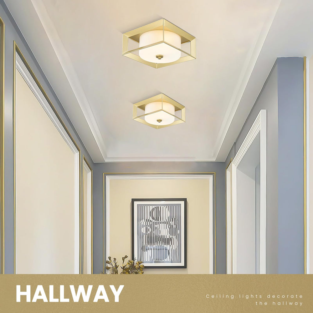 
                  
                    Emliviar 2-Light Metal Ceiling Light Fixture, 11.4 Inch Industrial Ceiling Mounted Light, Gold Finish with White Frosted Glass Shade, YE277F AG
                  
                