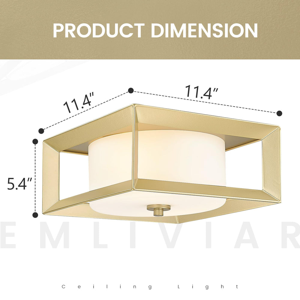 
                  
                    Emliviar 2-Light Metal Ceiling Light Fixture, 11.4 Inch Industrial Ceiling Mounted Light, Gold Finish with White Frosted Glass Shade, YE277F AG
                  
                