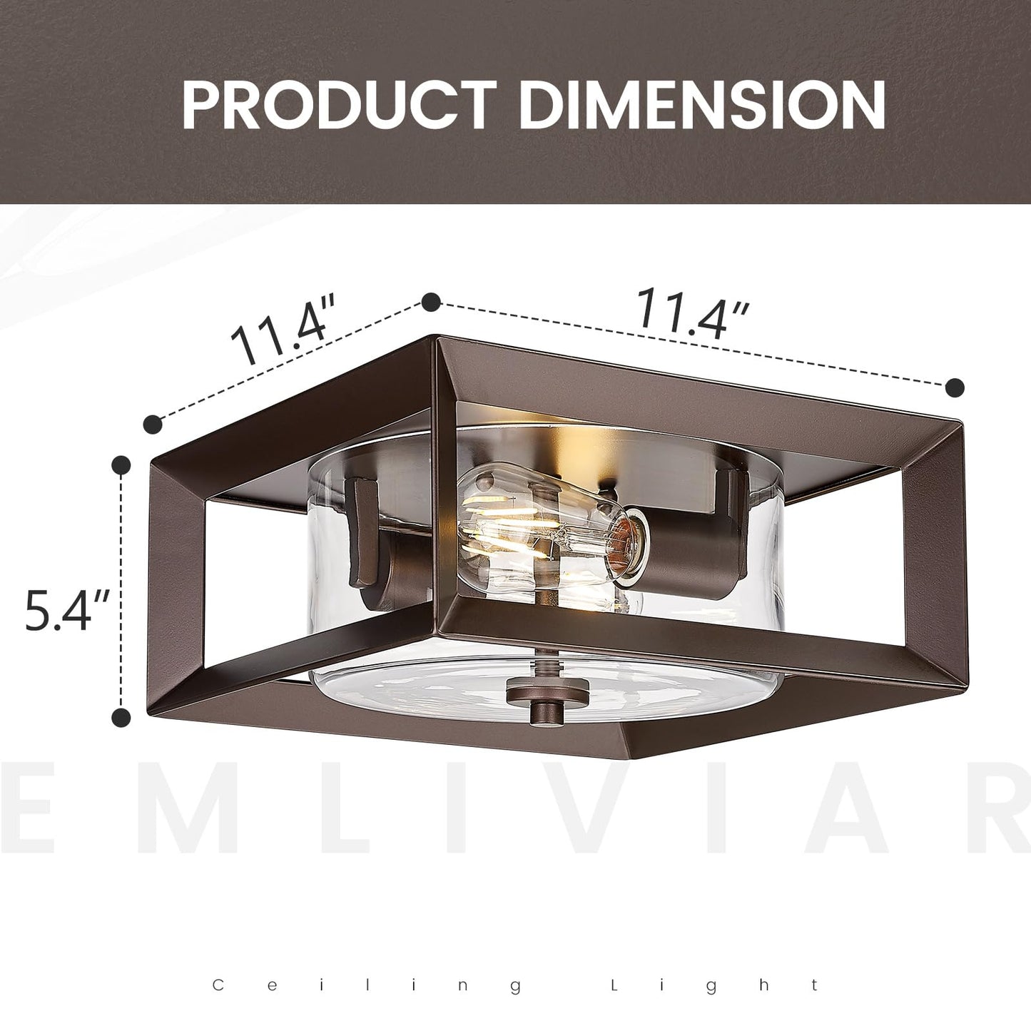 
                  
                    Emliviar Flush Mount Ceiling Light for Bedroom, Kitchen, Square Cage Ceiling Lamp with Clear Glass, Oil Rubbed Bronze Finish, YE277F ORB
                  
                