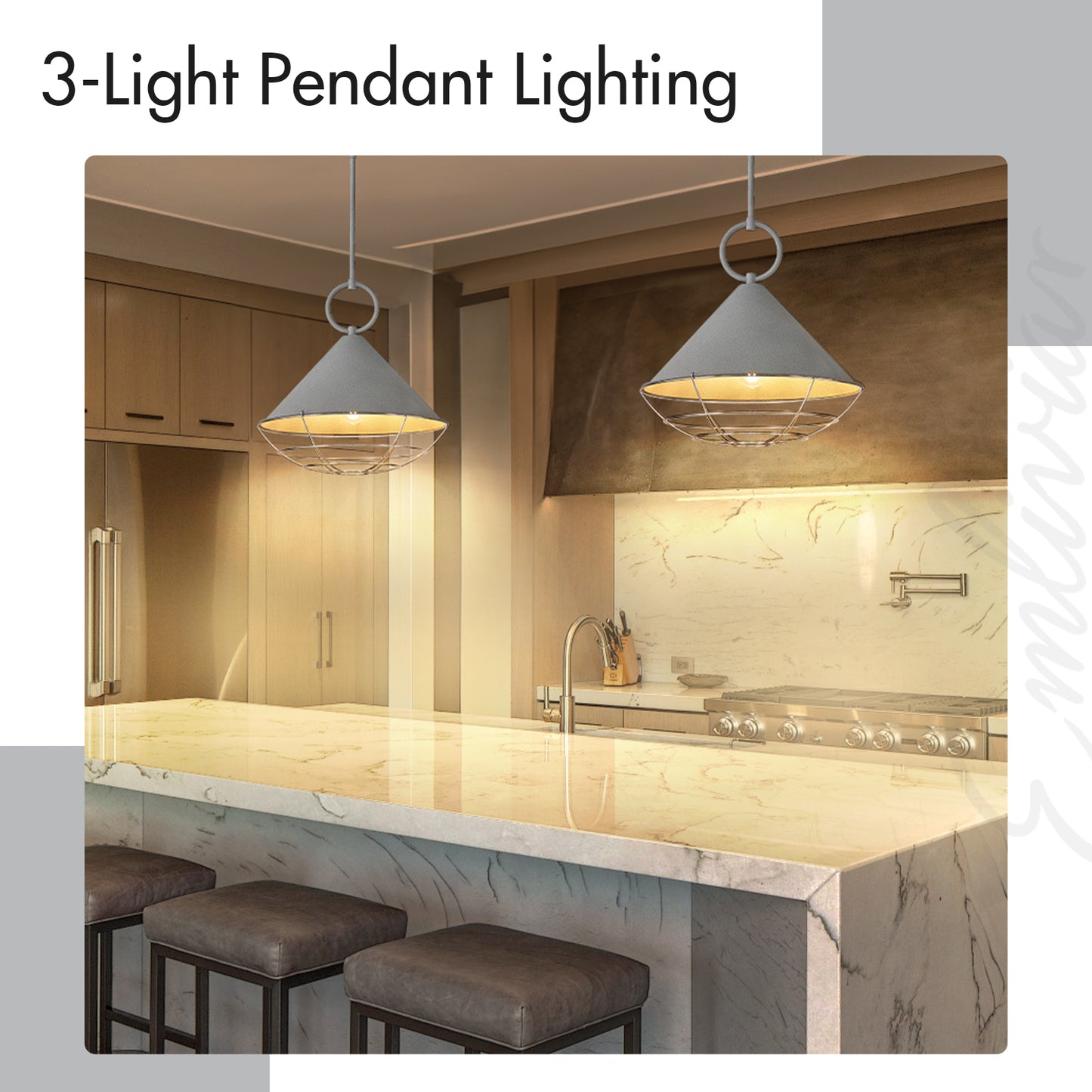 
                  
                    Emliviar 3-Light Industrial Pendant Lighting, Modern Chandelier Light for Kitchen Island with Adjustable Rods, Metal Dome Shade, YSE278-3 Grey
                  
                