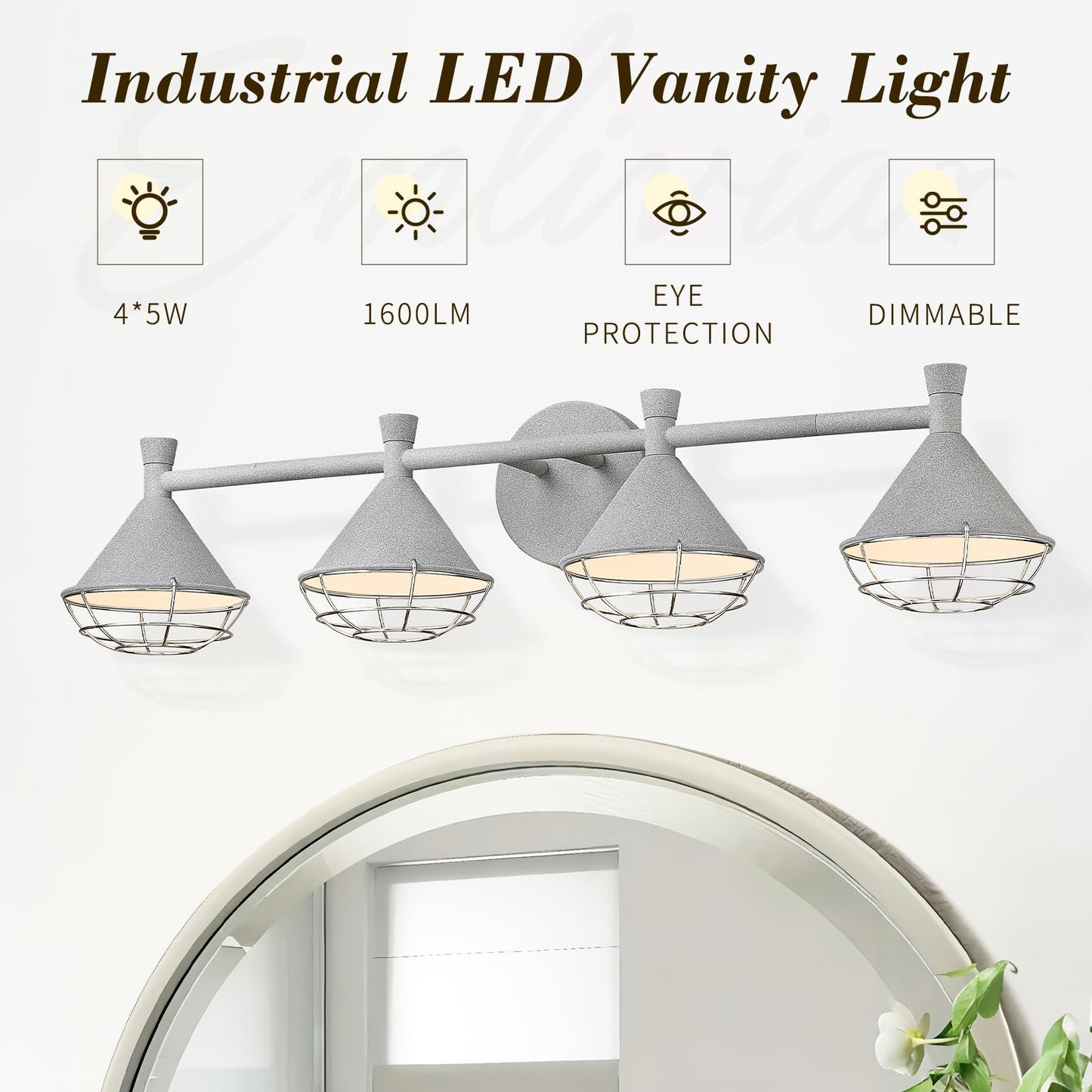 
                  
                    Emliviar Dimmable LED Vanity Light for Bathroom Mirror, 32 Inch Industrial Wall Light Fixtures, Adjustable 3000K/3500K/4000K/5000K/6000K, Frosted Grey Finish, YSE278B-LED-4W Grey
                  
                