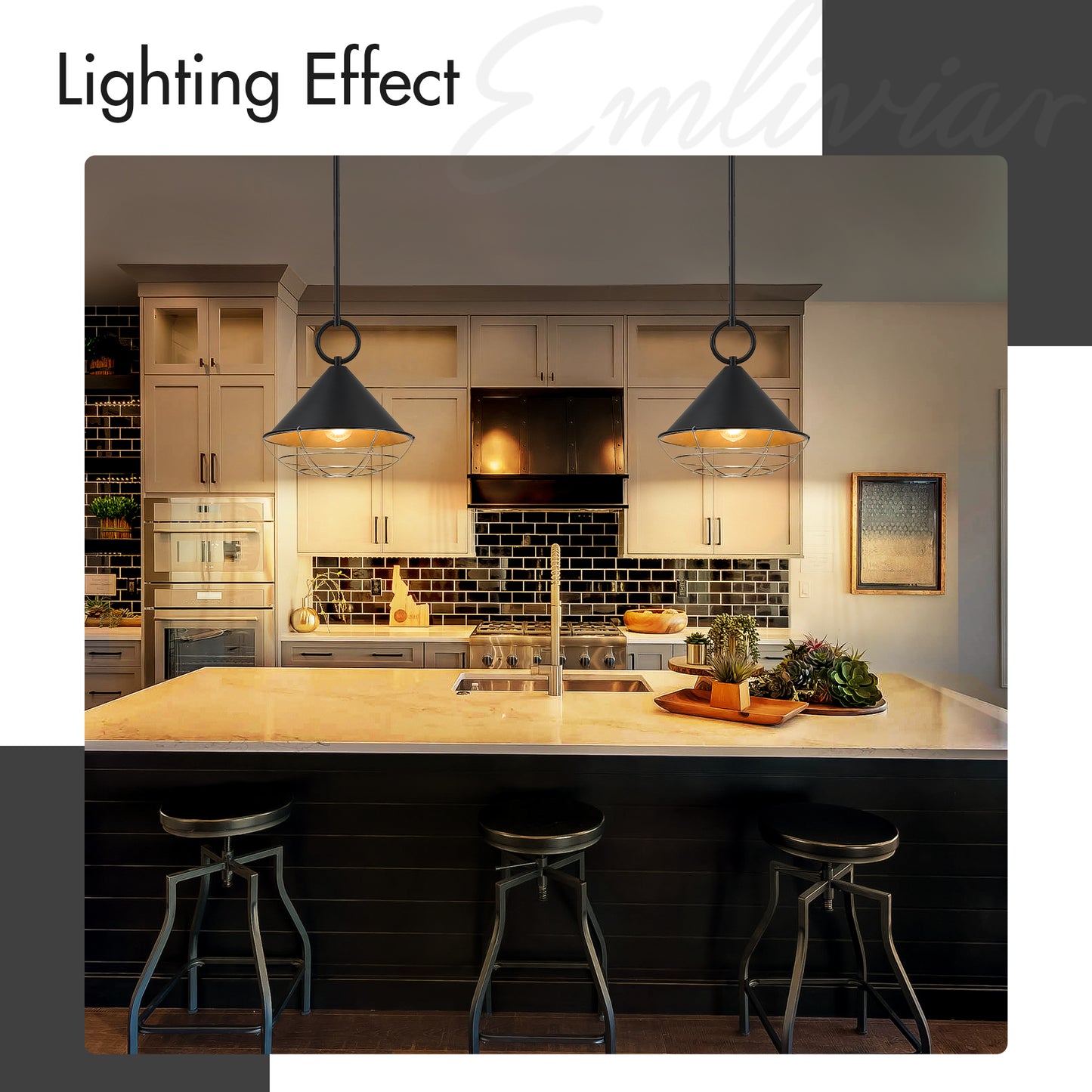 
                  
                    Emliviar 1-Light Pendant Lights Kitchen Island, 12.3 Inch Hanging Lights for Bedroom, Adjustable Rods with Metal Cone Lampshade, YSE278MIL-M BK
                  
                
