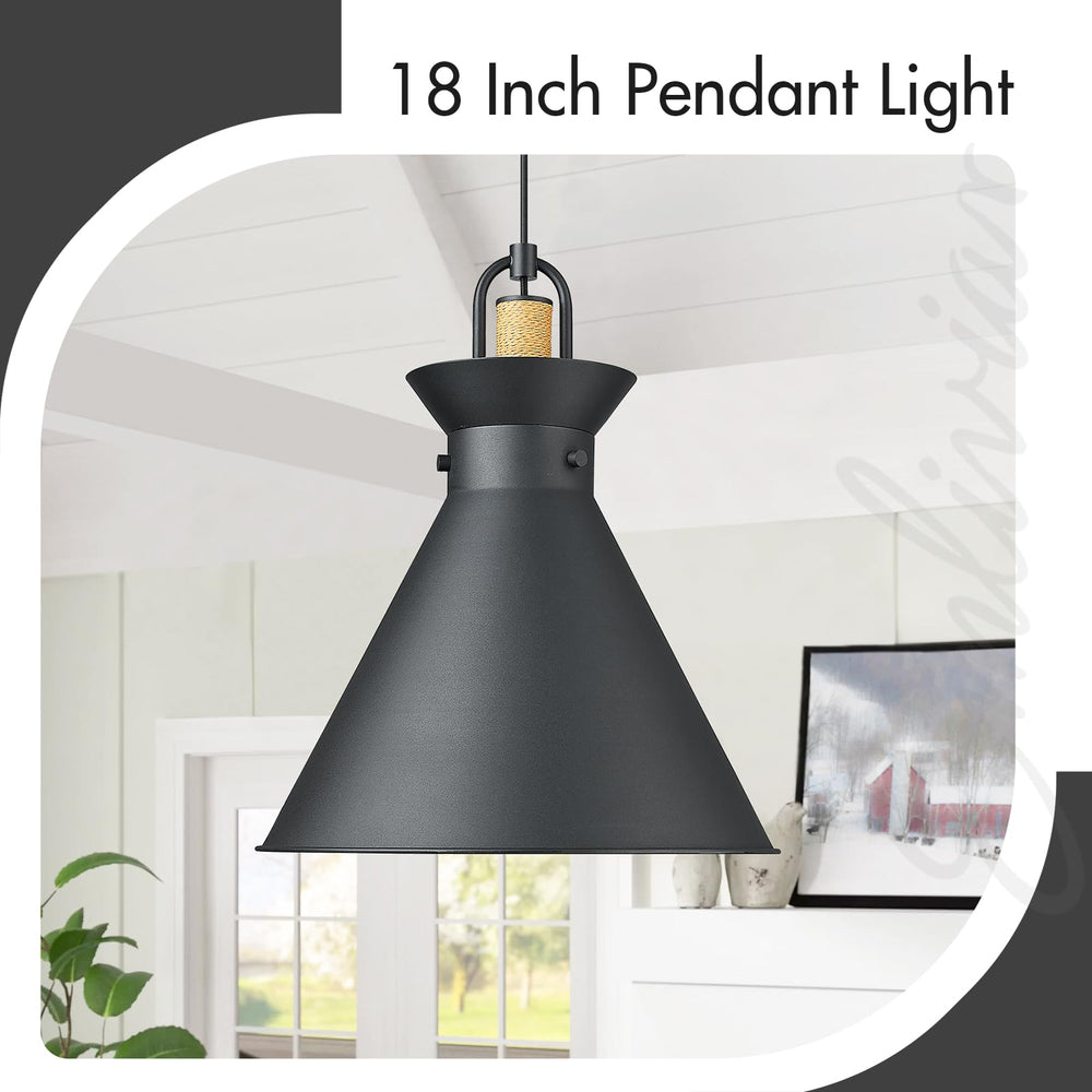 
                  
                    Emliviar Industrial 3-Light Pendant Light Fixtures, Modern Farmhouse Chandelier for Living Room, Cone Metal Shade in Black Finish, YSE2MIL-3L BK
                  
                