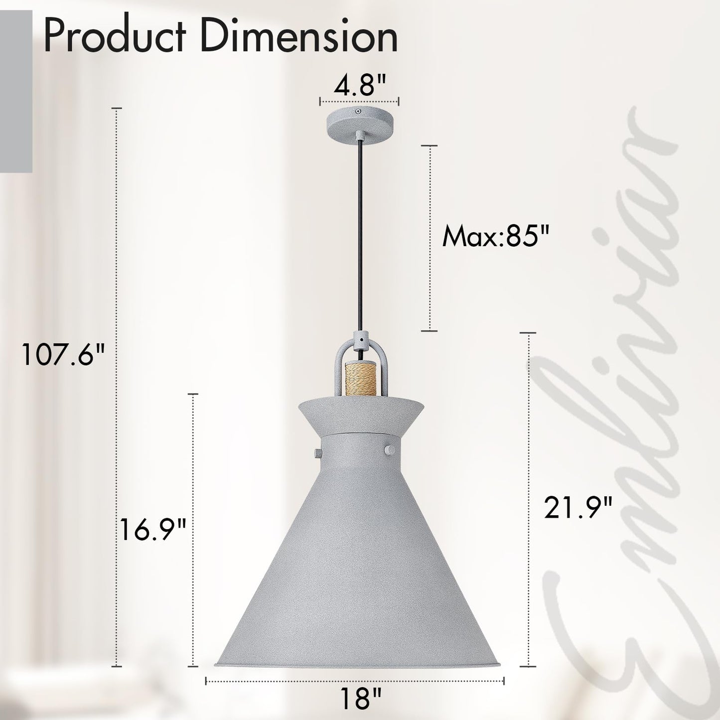 
                  
                    Emliviar 3-Light Chandelier for Bedroom Living Room, Modern Industrial 18 Inch Pendant Light with Metal Cone Shade, Frosted Grey Finish, YSE2MIL-3L Grey
                  
                