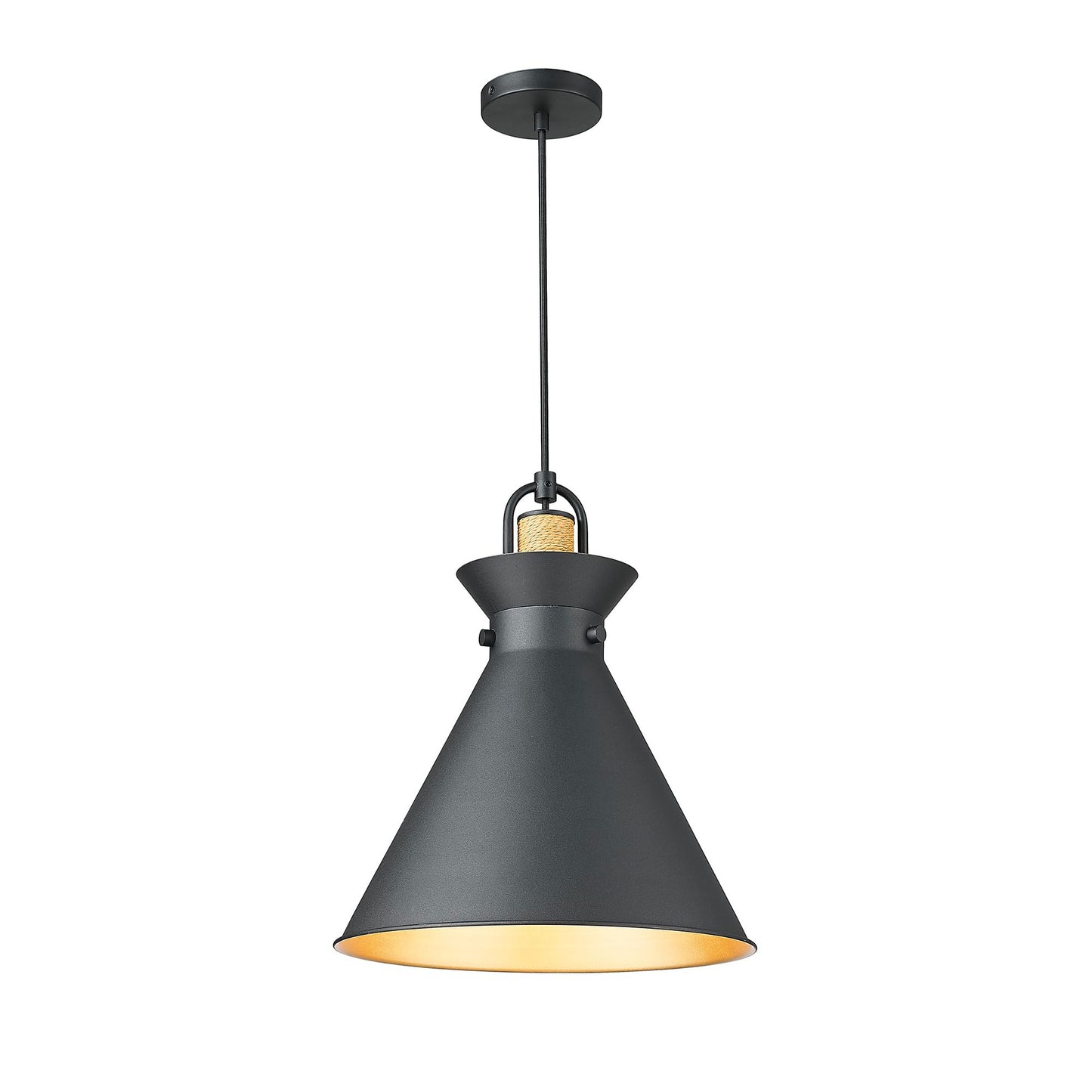 
                  
                    Emliviar Modern 14 Inch Pendant Light Fixtures, 1-Light Farmhouse Hanging Light for Kitchen Barn, Adjustable Cord with Black Finish, YSE2MIL-M BK
                  
                