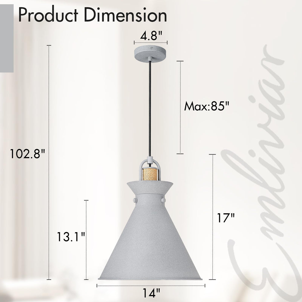 
                  
                    Emliviar 1-Pack Hanging Lamp, Industrial Vintage Pendant Lighting for Kitchen Island 14 Inch, Adjustable Cord with Cone Metal Lampshade, YSE2MIL-M Grey
                  
                