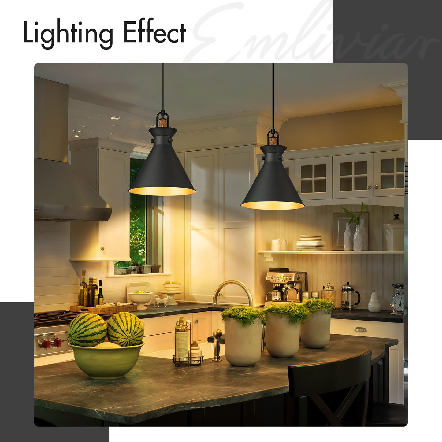
                  
                    Emliviar 1-Light Hanging Lamp for Bedroom 10.5 Inch, Industrial Pendant Lights Kitchen Island in Black Finish, Dome Metal Lampshade, YSE2MIL BK
                  
                