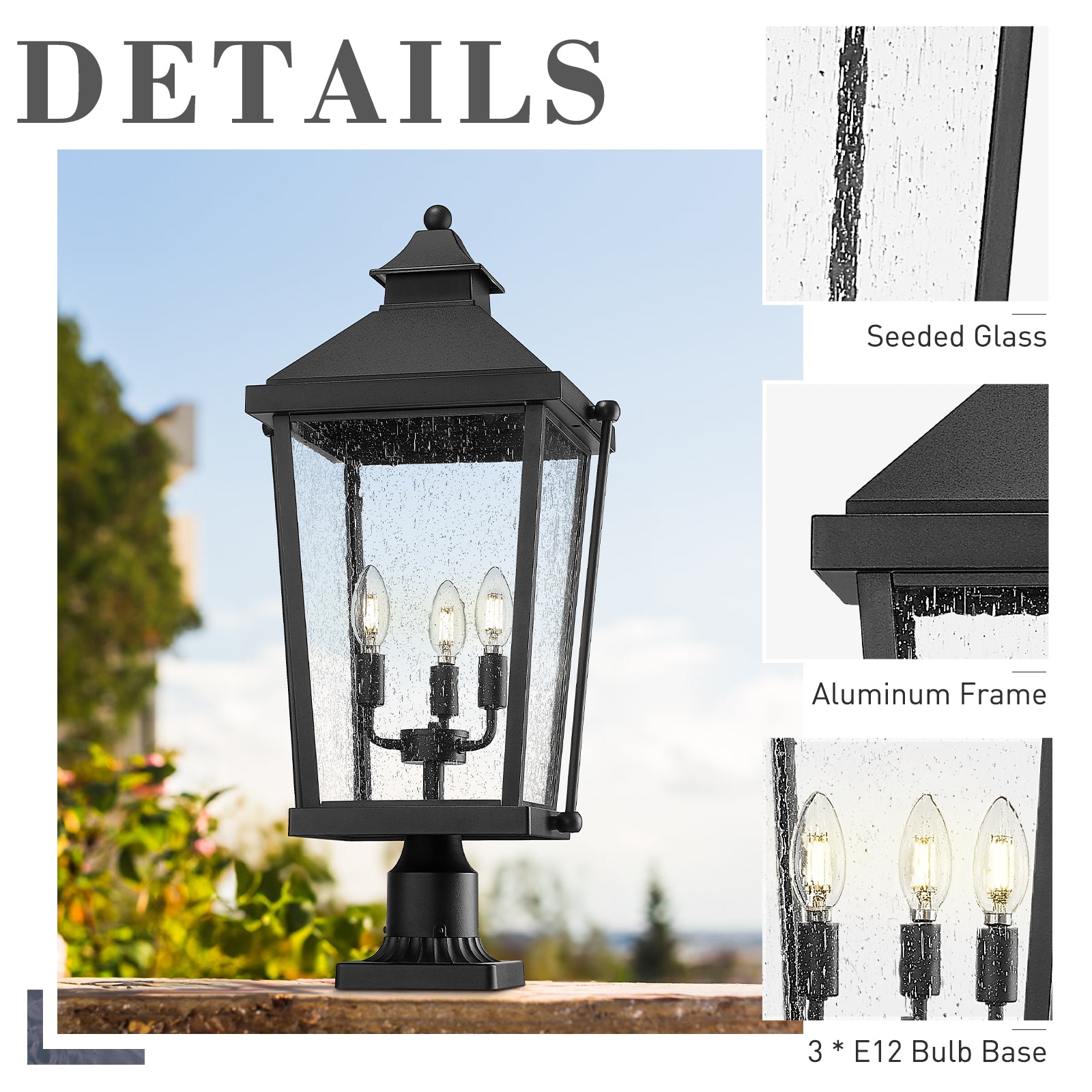 zeyu Large Outdoor Lamp Post, 26'' 3-Light Post Light Fixture for