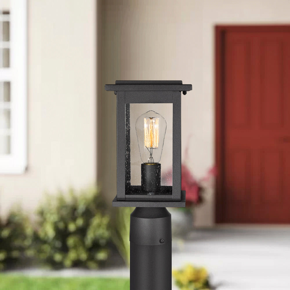 Emliviar Outdoor Post Light Fixtures 2 Pack, Exterior Pillar Light in Black Finish with Seeded Glass,1803EW1-P-2PK
