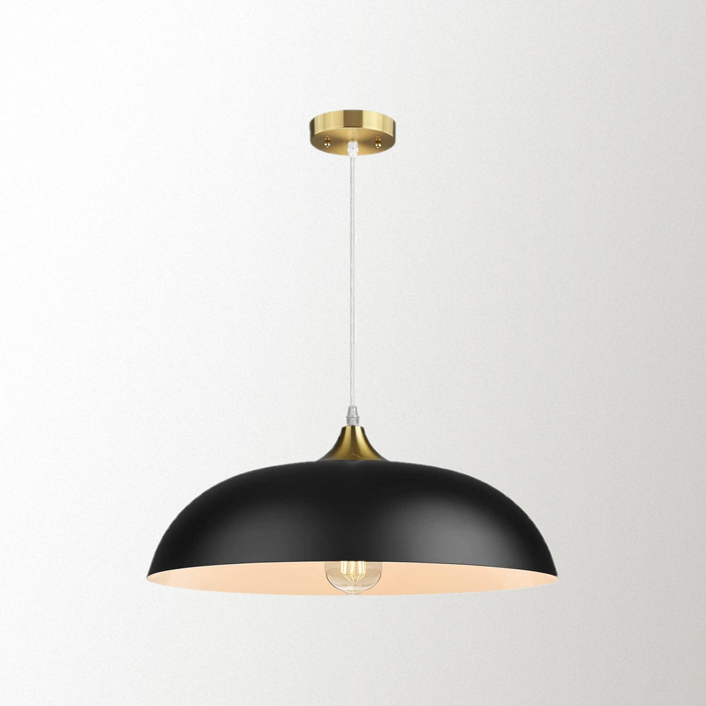 Emliviar 1-Light Large Pendant Light, Industrial Metal Dome Hanging Light for Kitchen Island Dining Room, Black and Gold Finish, 1901L BG/BK