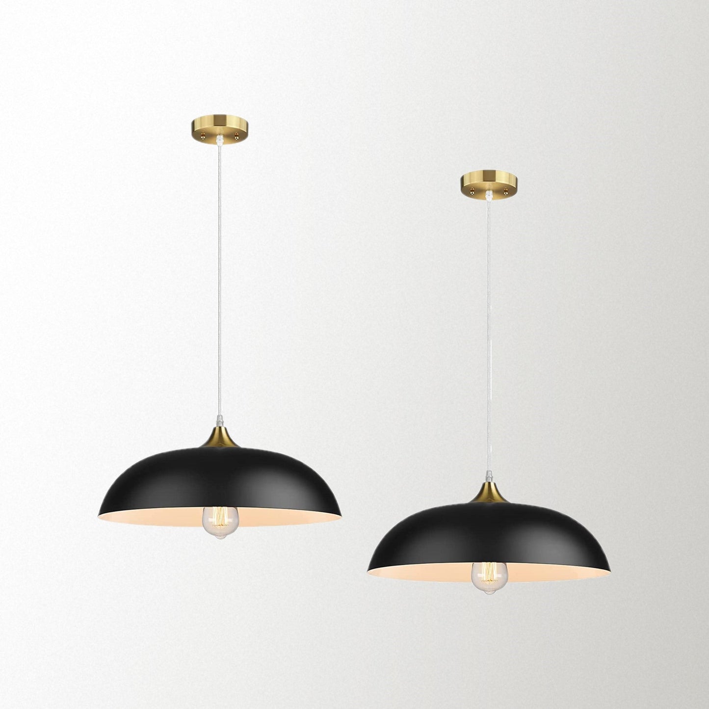 
                  
                    Emliviar Industrial Pendant Lighting 13", 2-Pack Modern Hanging Light Fixtures with Metal Dome Shade, Black and Gold Finish, 1901M-2 BG/BK
                  
                