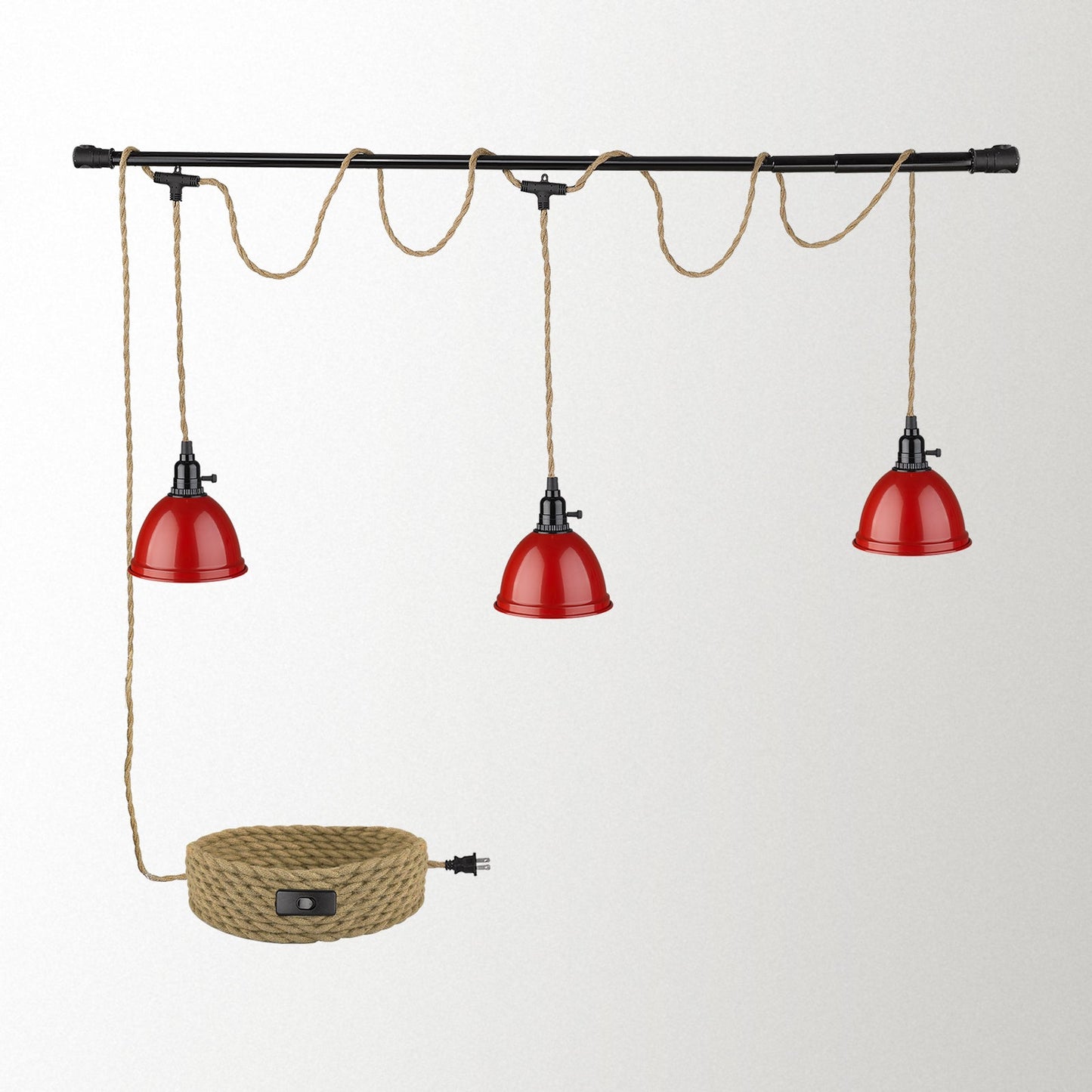 
                  
                    Emliviar 3-Light Plug in Chandelier - Modern Hanging Pendant Light with Cord for Kitchen Island Bedroom, 29FT Twisted Hemp Rope, Red Finish, YCE240-3 RED
                  
                