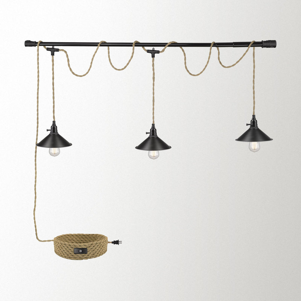 
                  
                    Emliviar 3-Light Plug in Pendant Light - Modern Industrial Hanging Lamp Chandelier with 29FT Twisted Hemp Rope for Dining Room Kitchen, Black Finish,YCE241-3 BK
                  
                