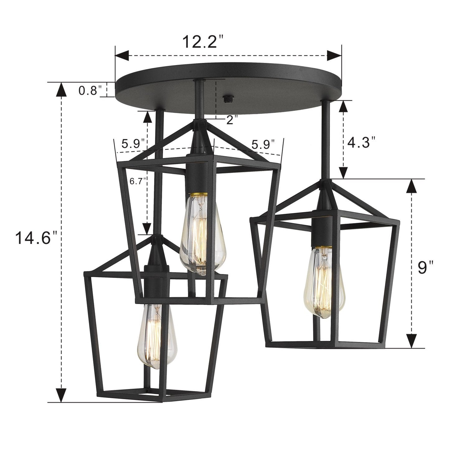 
                  
                    Emliviar 3-Light Ceiling Light, Semi-Flush Mount Light Fixture with Metal Cage in Black Finish,20065D2-3 BK
                  
                