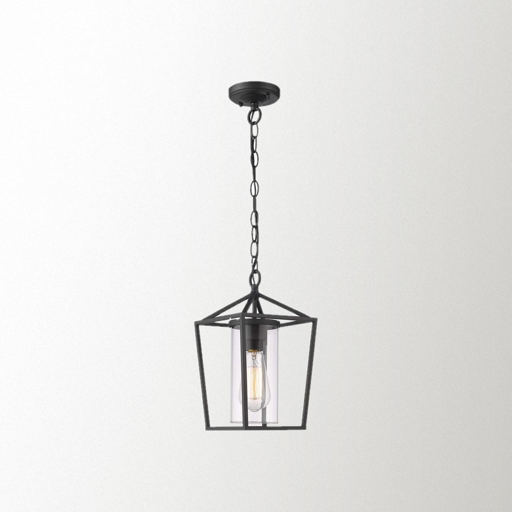 Emliviar Modern Outdoor Pendant Light, 1-Light Outdoor Hanging Lantern Light in Balck Finish with Clear Glass,20065H BK