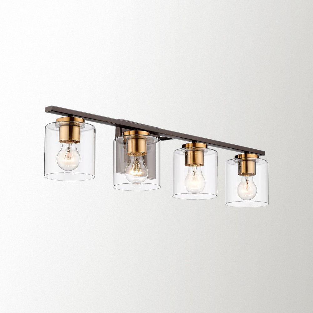 Emliviar 4-Light Vanity Lights, Modern Farmhouse Bathroom Light Fixtures with Clear Glass, Oil Rubbed Bronze and Gold Finish,21002-4 ORB+BG