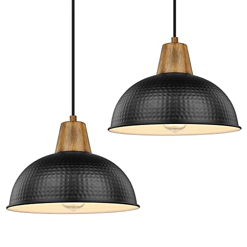 
                  
                    HWH Pendant Lights, Industrial Hanging Light Fixtures, for Dining Room, Barn, Farmhouse, Hammered Metal Shade, Black Finish, 5HZG70M1L-2 BK
                  
                
