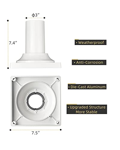 
                  
                    HWH Heavy Duty Post Light Adapter, Cast Aluminum Pier Mount Base 3'', Glossy White Finish, 5HW38PA WH
                  
                