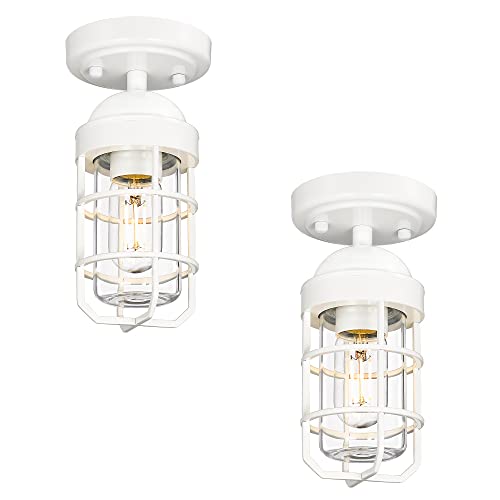 
                  
                    Emliviar Nautical Ceiling Light Fixture, Modern Brass Ceiling Light Semi-Flush Mount for Porch Hallway Foyer, White Finish, GE255F-2PK WH
                  
                