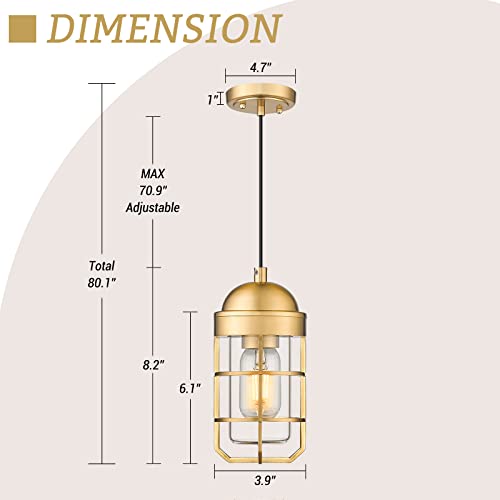 
                  
                    Emliviar Nautical Pendant Light, Modern Hanging Light with Clear Tempered Glass for Kitchen Dining Room, Gold Finish, GE255P BG
                  
                