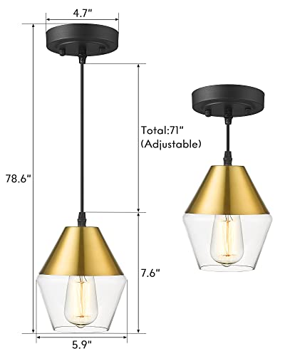 
                  
                    HWHGlass Pendant Light GoldModern Hanging Light Fixtures with Adjustable Height Brushed Gold Finish, 5HZG60M1L BK+BG
                  
                