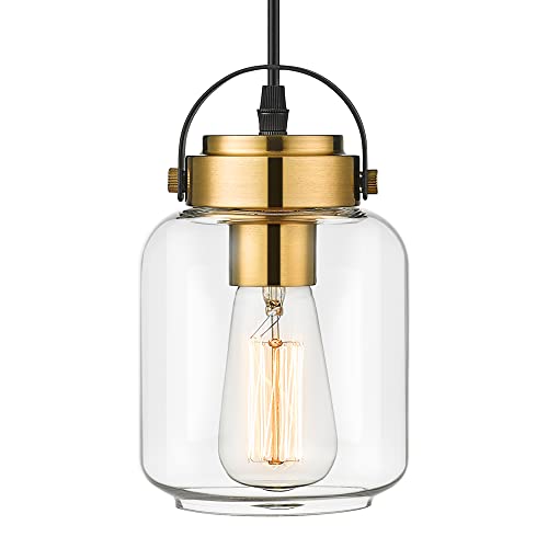 
                  
                    HWH Farmhouse Glass Pendant Light Gold, Industrial Hanging Light Fixtures with Adjustable Height, Brushed Gold Finish, 5HZG61M1L BK+BG
                  
                