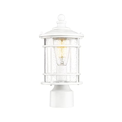 Emliviar Post Light Fixture for Outside - 12.5 Inch Outdoor Post Lantern Exterior with Seeded Glass, White Finish, XE229P-S WH