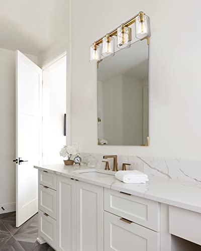 
                  
                    HWH Bathroom Vanity Light Fixtures 4-Light Wall Sconce Over Mirror, Modern Bathroom Lights in Brushed Gold Finish, 5HLT63B-4W BG
                  
                
