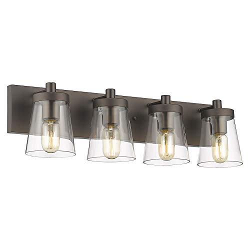 HWH Farmhouse Bathroom Vanity Lights Vintage Wall Lamp Lighting Fixture with Clear Glass Shades, Oil Rubbed Bronze Finish, 5HZG44B-4W ORB-01