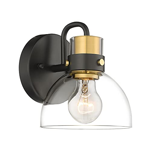 
                  
                    HWH Bathroom Vanity Light Modern Single Wall Sconce Light with Clear Glass Shade, Indoor Wall Lamp, Black and Gold Finish, 5HZG68B BK+BG
                  
                