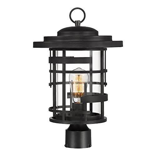 Emliviar Large Outdoor Post Light Fixture, 17 Inch Farmhouse Vintage Exterior Pole Lantern for House Garden, Lamp Post Light with Clear Glass, Black Finish, LE256P BK