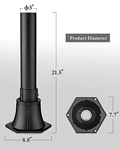 
                  
                    HWH Outdoor Post Light Pole with Base Outside Lamp Post Accessories, Black Aluminum Mounting Pole and Base, 5HW39PA BK
                  
                
