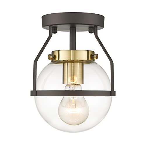 
                  
                    HWH Modern Semi Flush Mount Ceiling Light Industrial Close to Ceiling Lighting Fixture with Clear Globe Glass Shade, Oil-Rubbed Bronze with Gold Finish, 5HZG58F ORB+BG
                  
                