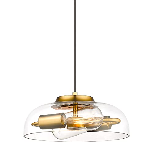 HWH Glass Pendant Light Gold Modern Schoolhouse Hanging Light Fixture, Brushed Gold Finish, 5HZG63M1L BG