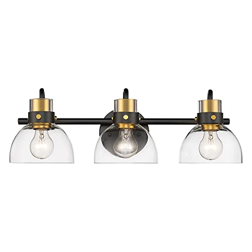 
                  
                    HWH Bathroom Vanity Light Modern Wall Sconce Lighting Over Mirror with Clear Glass Shade, Black and Gold Finish, 5HZG68B-3W BK+BG
                  
                
