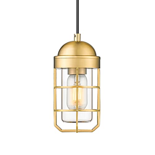 
                  
                    Emliviar Nautical Pendant Light, Modern Hanging Light with Clear Tempered Glass for Kitchen Dining Room, Gold Finish, GE255P BG
                  
                