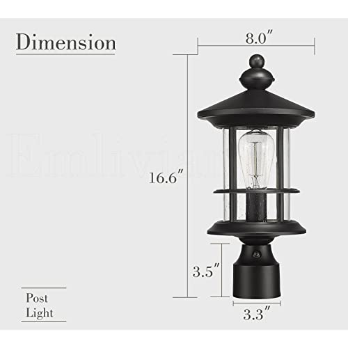 
                  
                    Emliviar Dusk to Dawn Outdoor Post Light, 16.6 Inch Farmhouse Exterior Pole Lantern Lighting with Photocell Sensor, Aluminum with Seeded Glass, Black Finish, WE248P-PC BK
                  
                