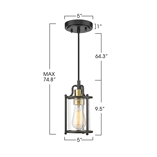 
                  
                    Emliviar 1-Light Mini Pendant Light Fixture, Industrial Metal Hanging Light for Kitchen Dining Room with Clear Glass Shade, Black and Gold Finish, YCE254M1L BK+BG
                  
                