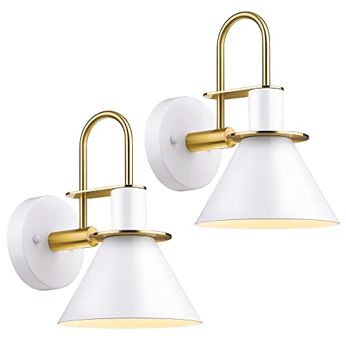 
                  
                    HWH Wall Sconces Set of Two, HWH 1-Light Wall Lamp Light White and Gold Finish, 5HZG56B-2 WH+BG
                  
                