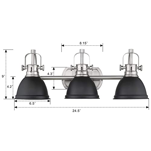 
                  
                    Emliviar Modern 3-Light Vanity Light 24.5 Inch, Industrial Bathroom Wall Lights Set of 2, Metal Shade in Black Finish, 4054H-A-2PK
                  
                