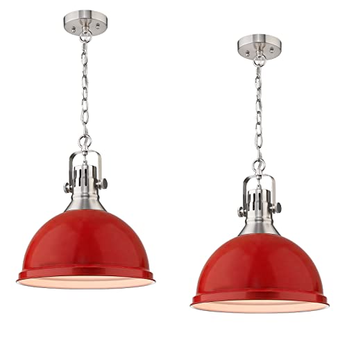 
                  
                    Emliviar 1-Light Large Pendant Lights 2 Pack, 14 Inch Modern Kitchen Light Fixtures with Metal Shade, Red Finish, 4054L BN/RED-2PK
                  
                