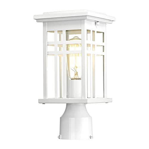 HWH Exterior Pillar Light, Waterproof Pole Lantern with Clear Glass Shade, Glossy White Finish, 5HD36P WH