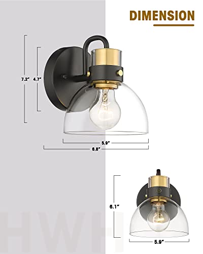 
                  
                    HWH Bathroom Vanity Light Modern Single Wall Sconce Light with Clear Glass Shade, Indoor Wall Lamp, Black and Gold Finish, 5HZG68B BK+BG
                  
                