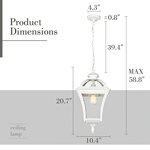 
                  
                    Emliviar 21 Inch Outdoor Pendant Light, Modern LargeOutdoor Hanging Light Fixture, Seeded Glass Shade in White Finish, XE266H WH
                  
                