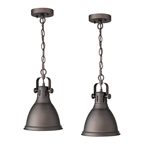 Emliviar Farmhouse Pendant Lights 2 Pack, 8 Inch Ceiling Hanging Lights with Metal Dome Shade, Oil Rubbed Bronze Finish, 4054M ORB-2PK