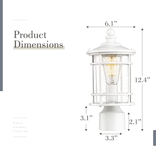 
                  
                    Emliviar Post Light Fixture for Outside - 12.5 Inch Outdoor Post Lantern Exterior with Seeded Glass, White Finish, XE229P-S WH
                  
                