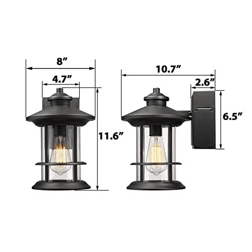 
                  
                    Emliviar 2 Pack Outdoor Wall Lights with Built-in GFCI Outlet, Modern Farmhouse Outdoor Porch Lights, Seeded Glass in Black Finish,WE248B-G-2PK BK
                  
                