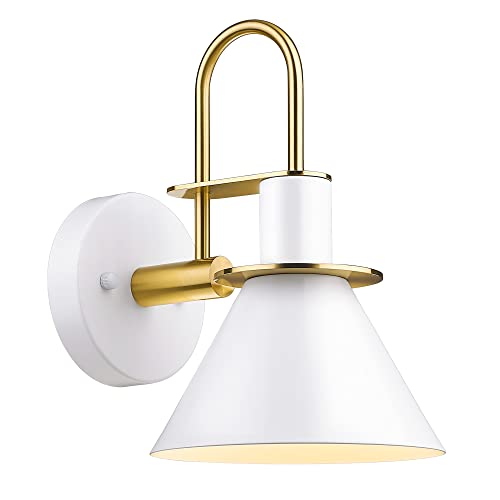 HWH Wall Sconce Lighting Fixtures, White and Brushed Gold Finish, 5HZG56B WH+BG