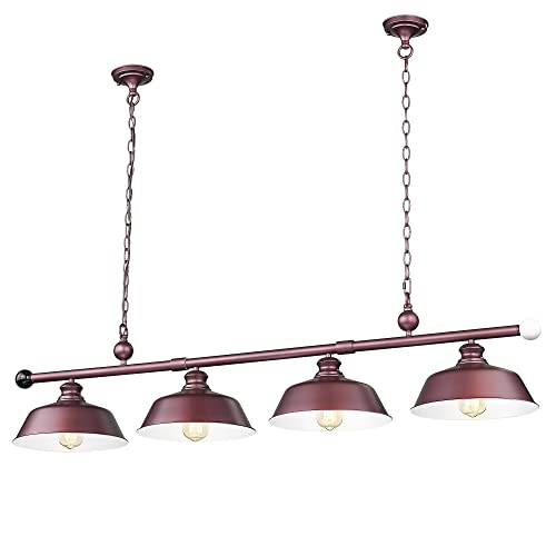 
                  
                    Emliviar 4-Light Pool Table Light for 7' 8' Table, Modern Hanging Billiard Light Fixture with Metal Dome Shade, Red Finish, YE260-4LP RED
                  
                