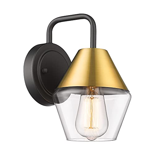 HWH 1-Light Wall Sconce, HWH Modern Gold Single Bathroom Vanity Light with Clear Glass Shade, Indoor Wall Lamp Black and Brushed Gold Finish, 5HZG60B BK+BG